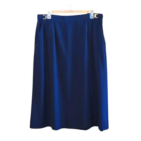 Bedford Fair Lifestyles Vintage 80s 90s Women's 22 Solid Navy Blue Maxi Skirt - Picture 1 of 12